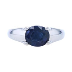 Palladium Sapphire & Diamond Ring 950 Oval Cut 2.26ctw East-West Set Engagement