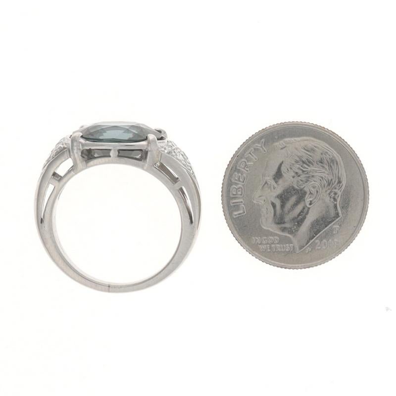Donna Anello Vintage con Spinello e Diamante in Palladio - Ovale 3,68ctw Est-Ovest Misura 4 1/2 in vendita
