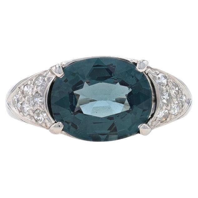 Anello Vintage con Spinello e Diamante in Palladio - Ovale 3,68ctw Est-Ovest Misura 4 1/2 in vendita