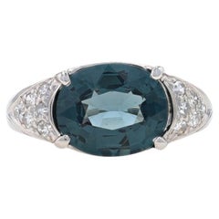 Bague vintage en palladium, spinelle et diamant ovale 3,68 ctw Est-Ouest taille 4 1/2