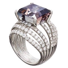 Used Palladium White Diamonds Purple Tanzanite Ring