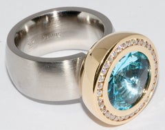 Palladium with 18k Gold, Designer Ring by Rohrbacher, Aquamarine and Diamonds