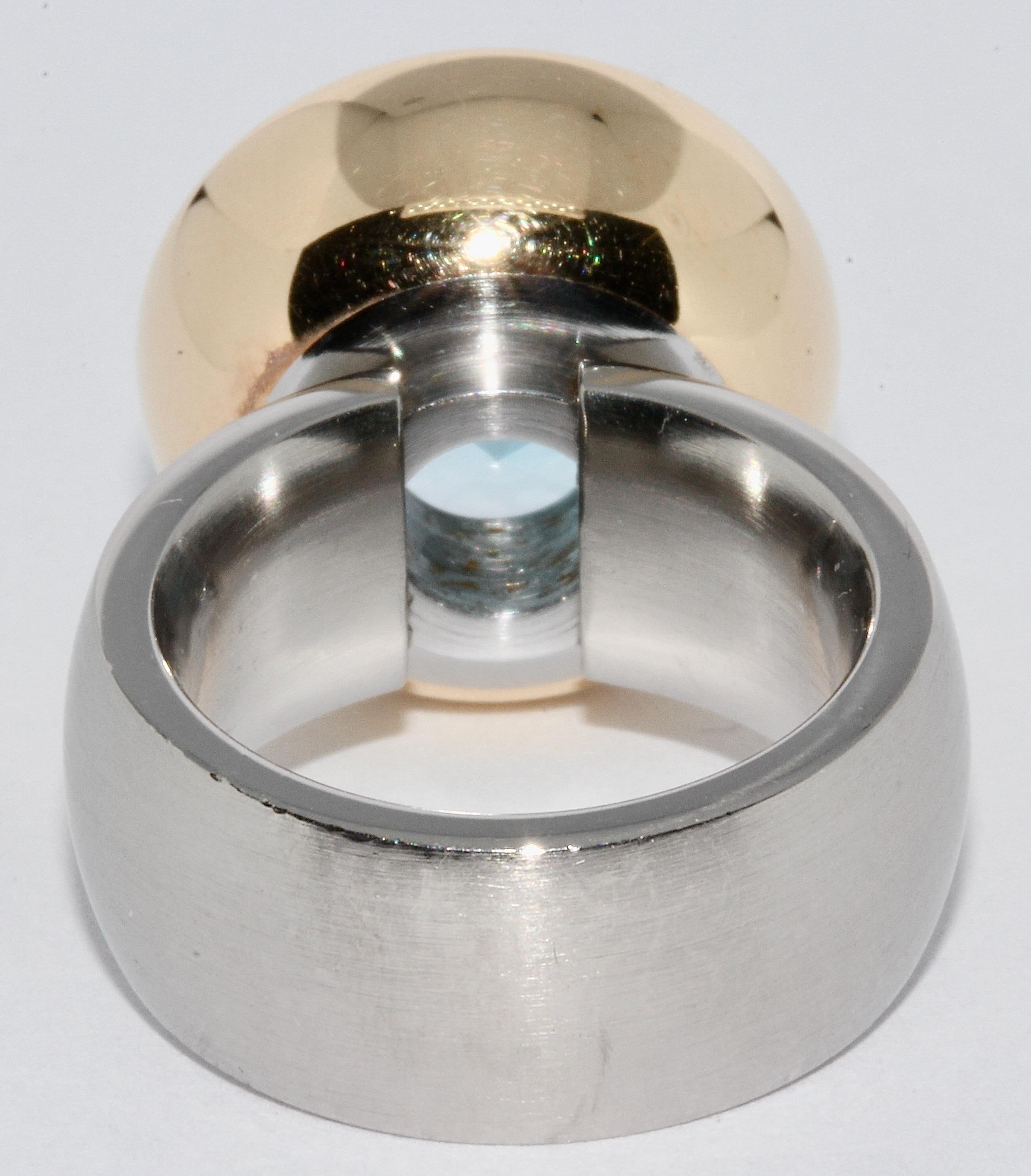 Palladium with 18k Gold, Designer Ring by Rohrbacher, Aquamarine and Diamonds In Good Condition For Sale In Berlin, DE