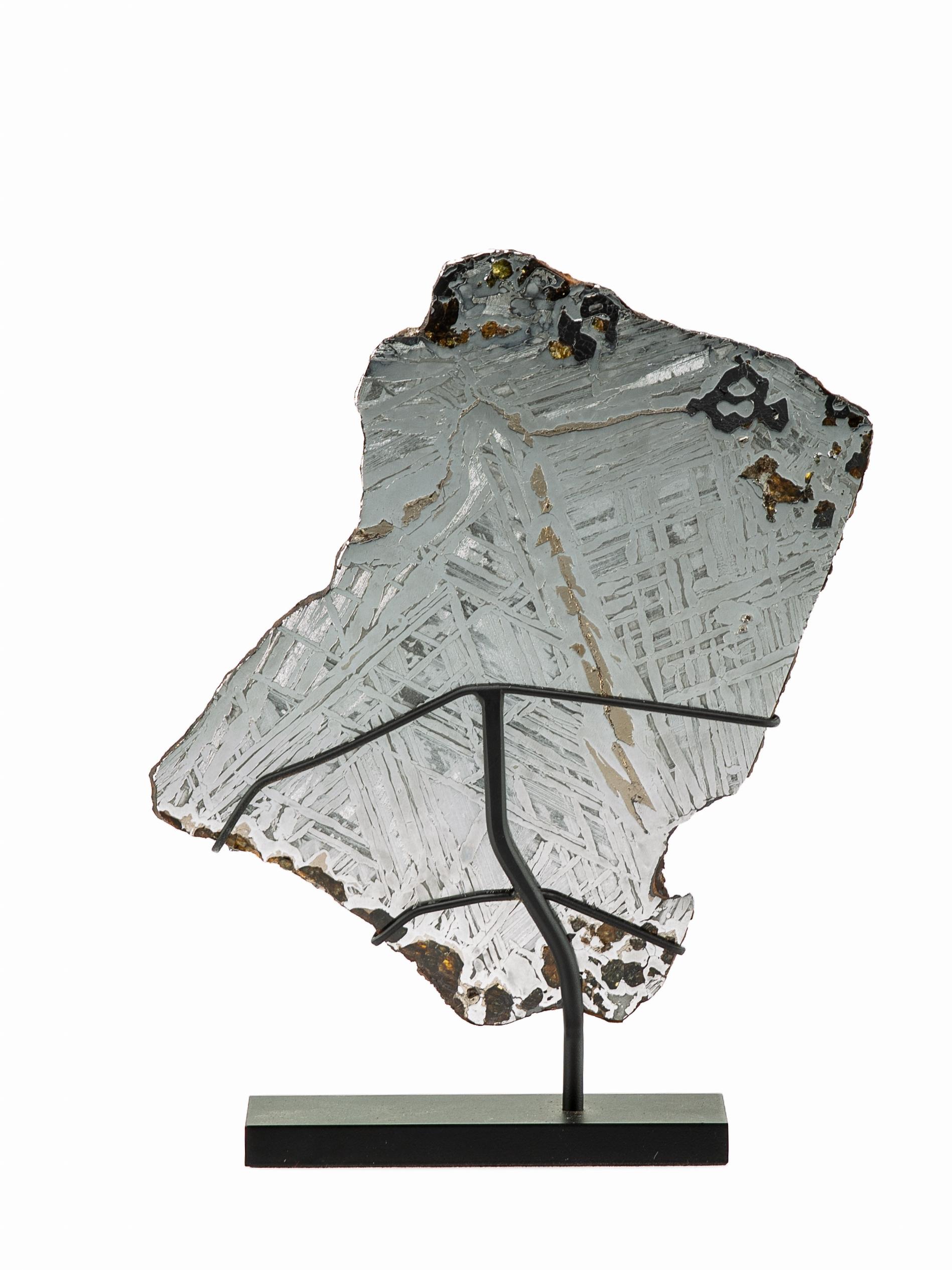 Russe Pallasite Meteorite sur base en métal faite sur mesure en vente