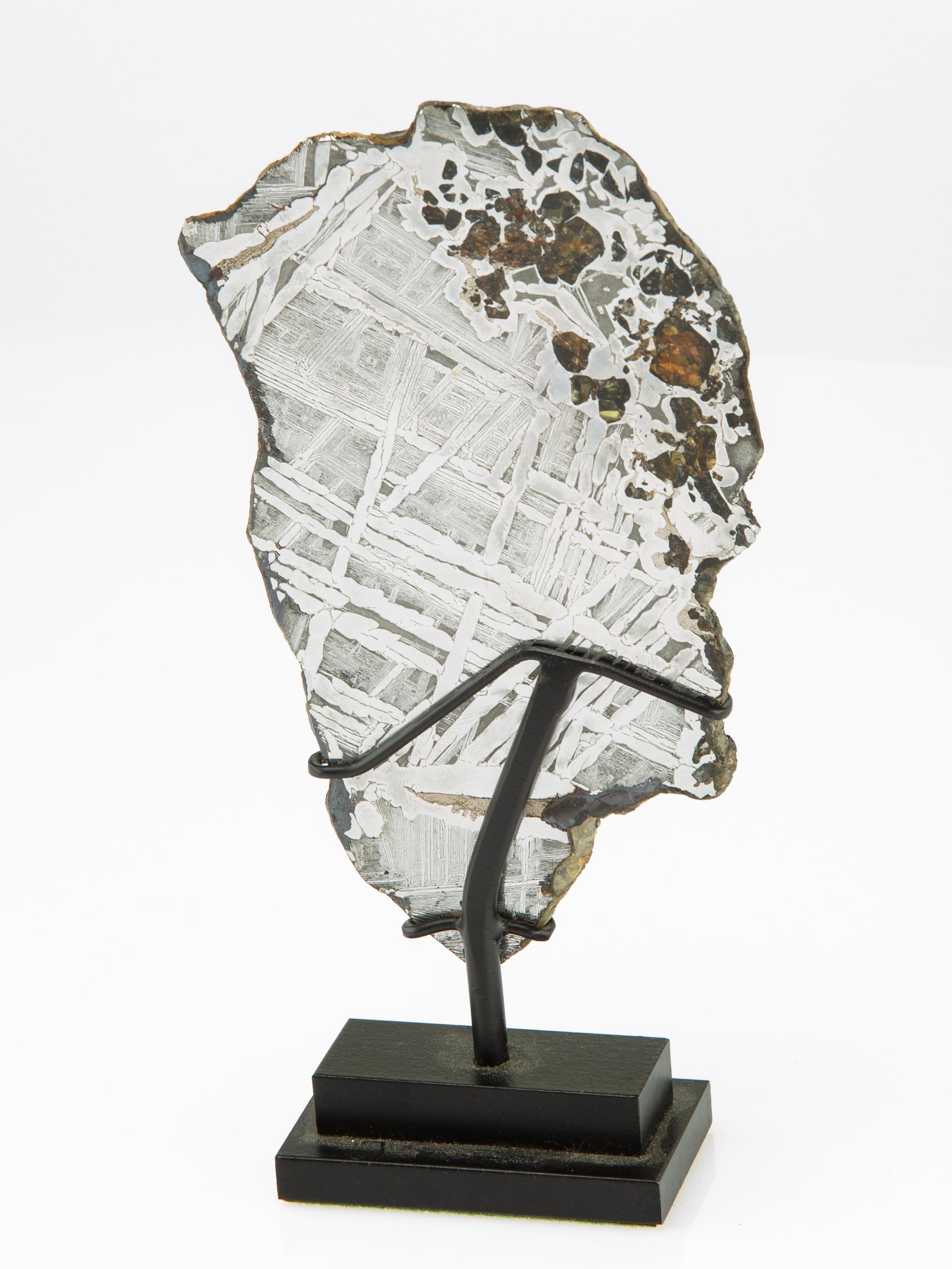 Pallasite Meteorite on Custom Made Metal Base 1