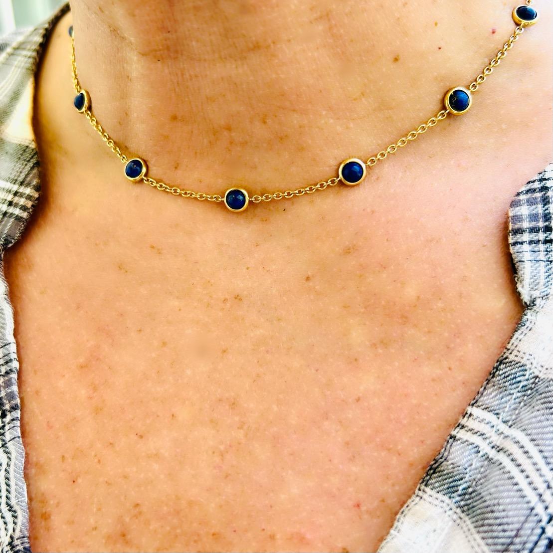Round Cut Pallavidini Lapis Lazuli, Diamond & 18k Gold Necklace For Sale