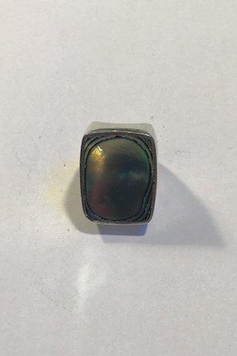 Palle Bisgaard Sterling Silver Ring No 8 Abelone Mother of Pearl Ring Size 54(US 6 3/4 ).

Measures 2.8 cm x 2.1 cm(1 7/64 in x 0 53/64 in) Weight 23.5 gr/0.83 oz.