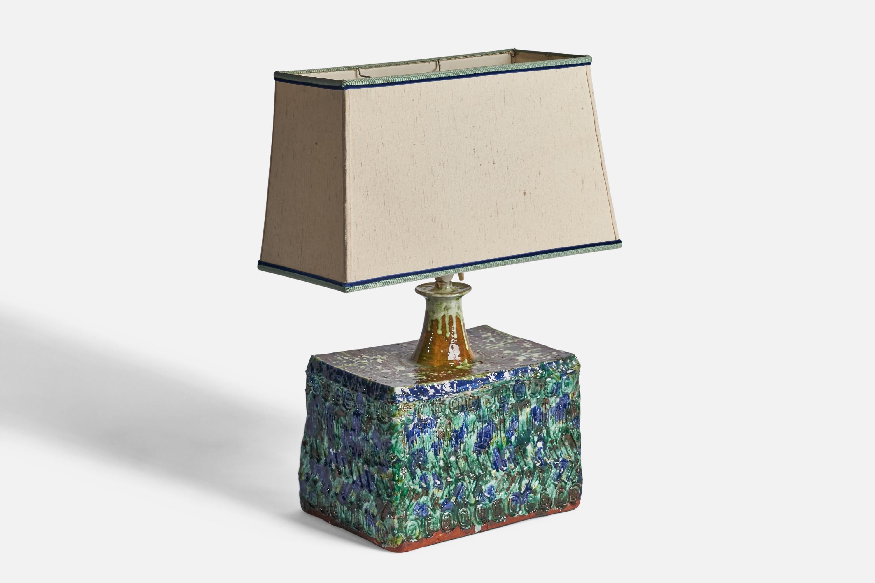 Mid-Century Modern Palle Jensen, Sizeable Table Lamp, Stoneware, Fabric, Denmark, 1960s For Sale