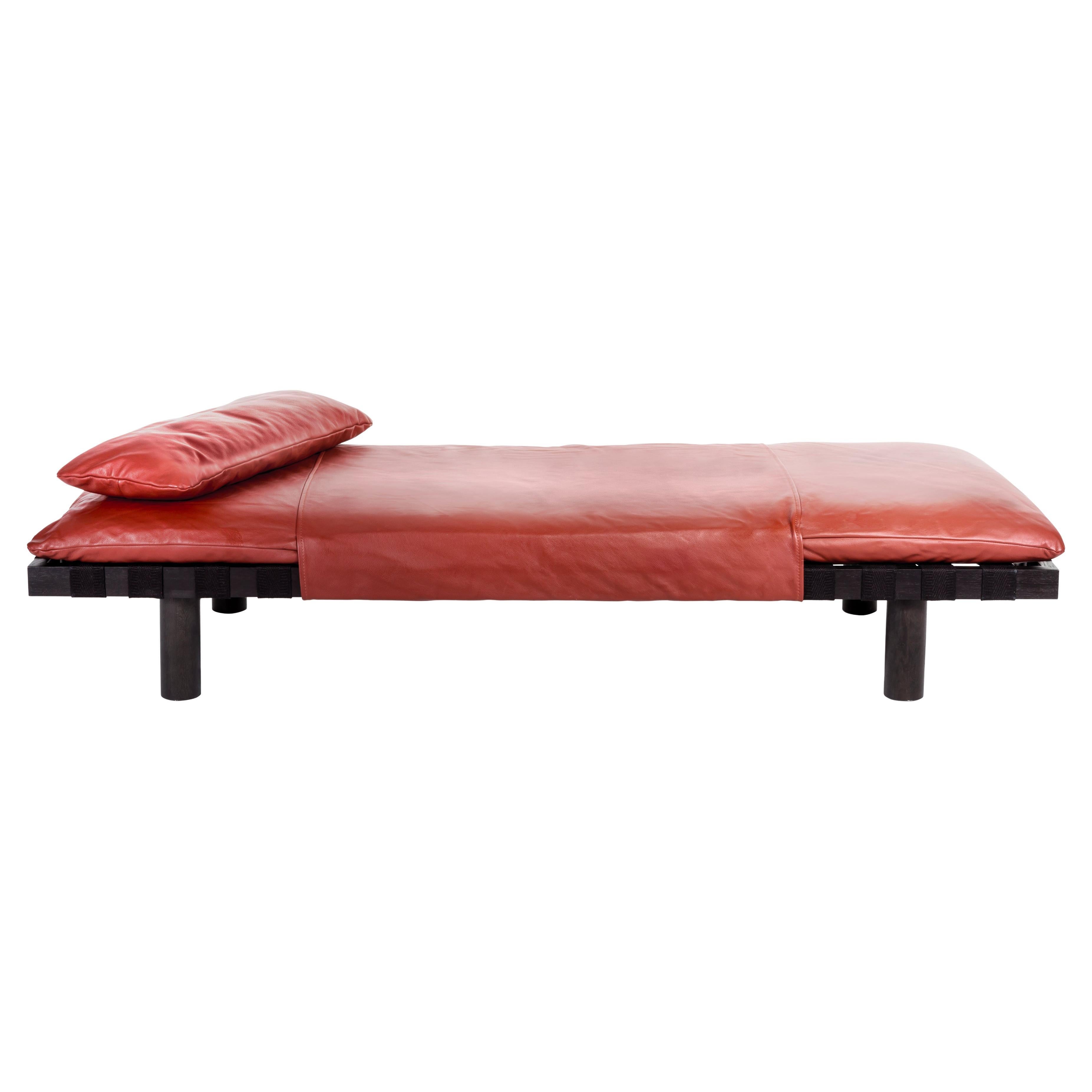 Pallet Terracotta Leather Black Day Bed by Pulpo