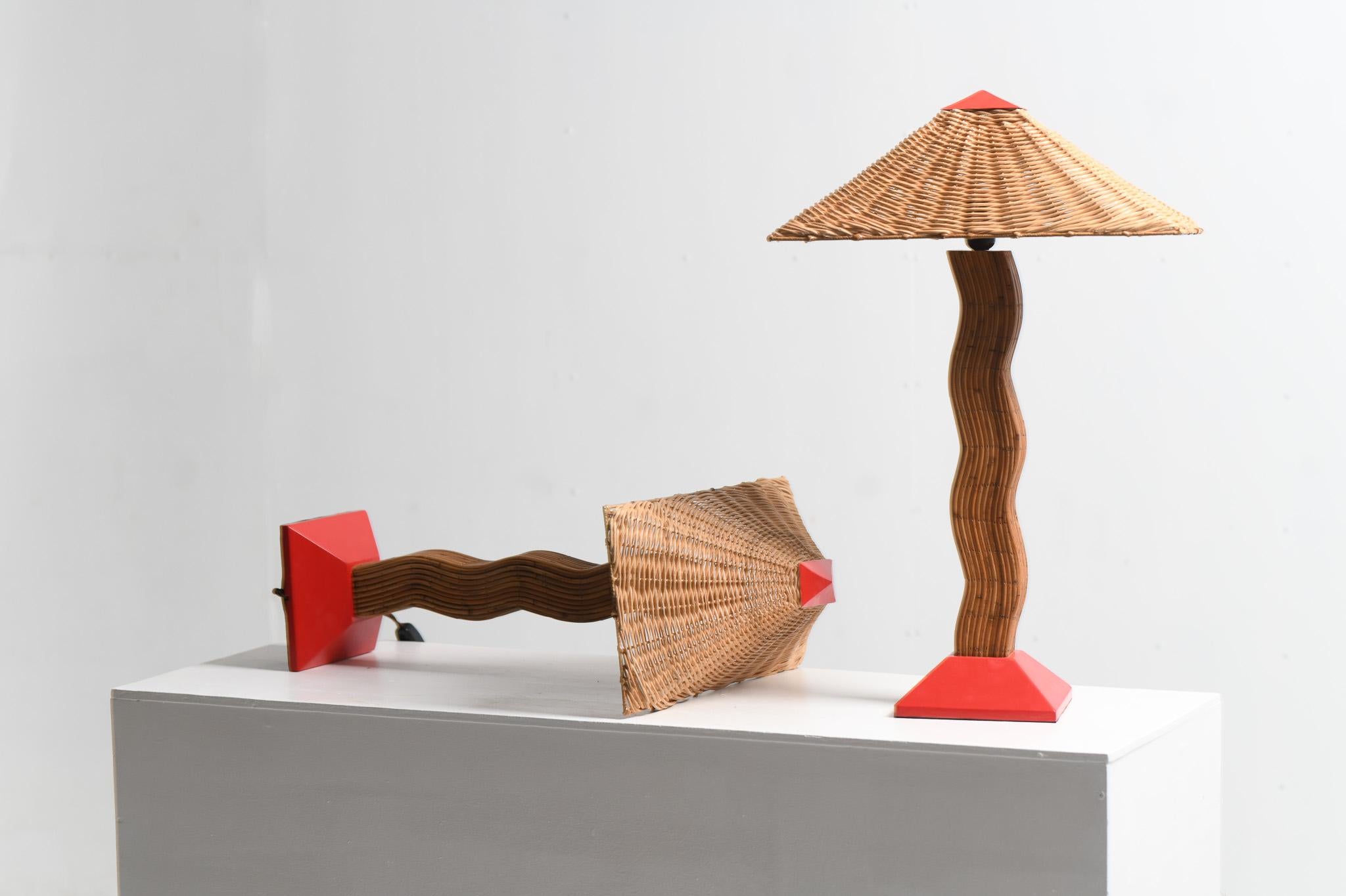 Mid-Century Modern Pallette Rattan Table Lamps (Set of 2) For Sale