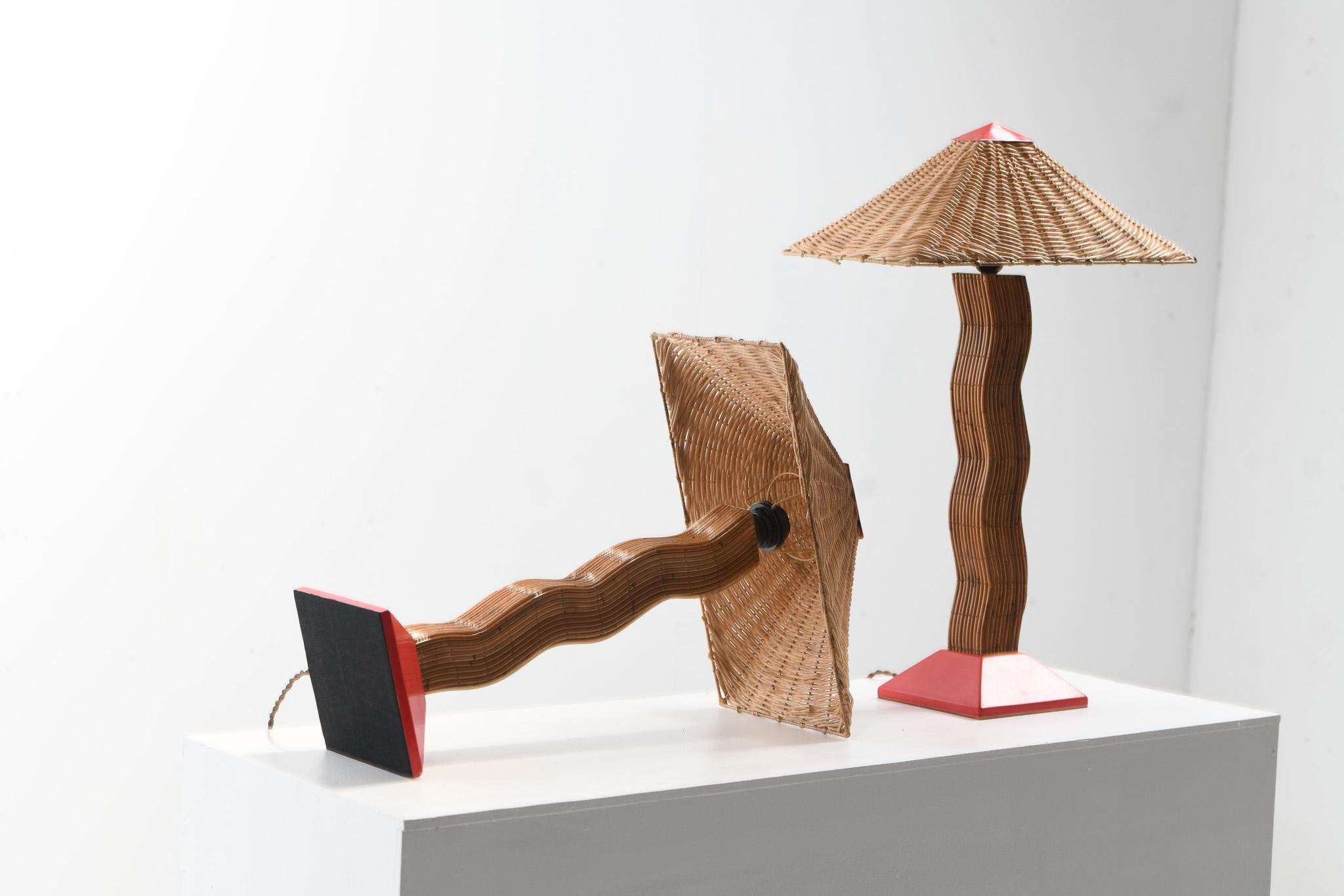 Hand-Crafted Pallette Rattan Table Lamps (Set of 2) For Sale