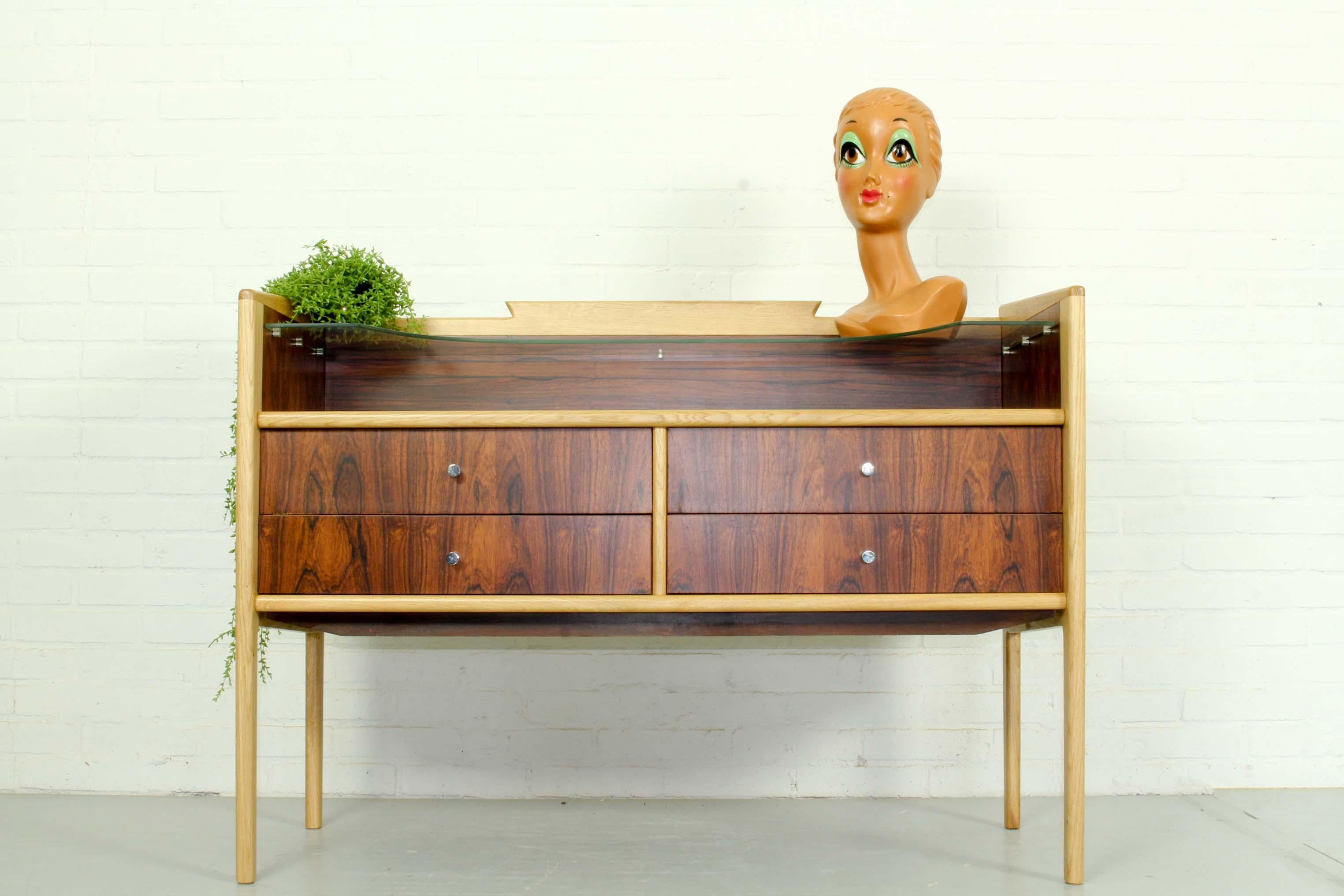 Pallisander and Oak Vanity Table or Sideboard, 1960s For Sale 3