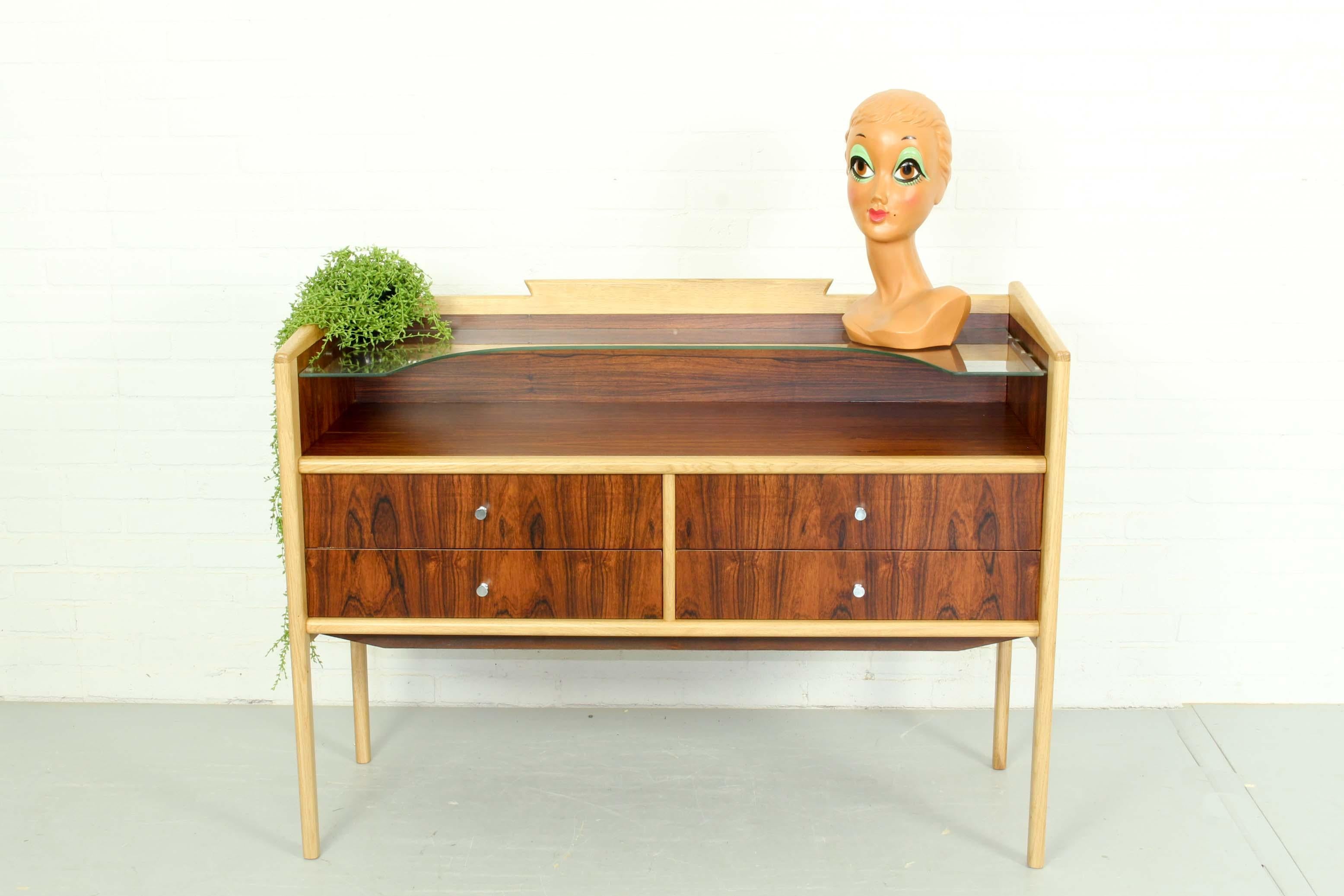 Mid-Century Modern Pallisander and Oak Vanity Table or Sideboard, 1960s For Sale