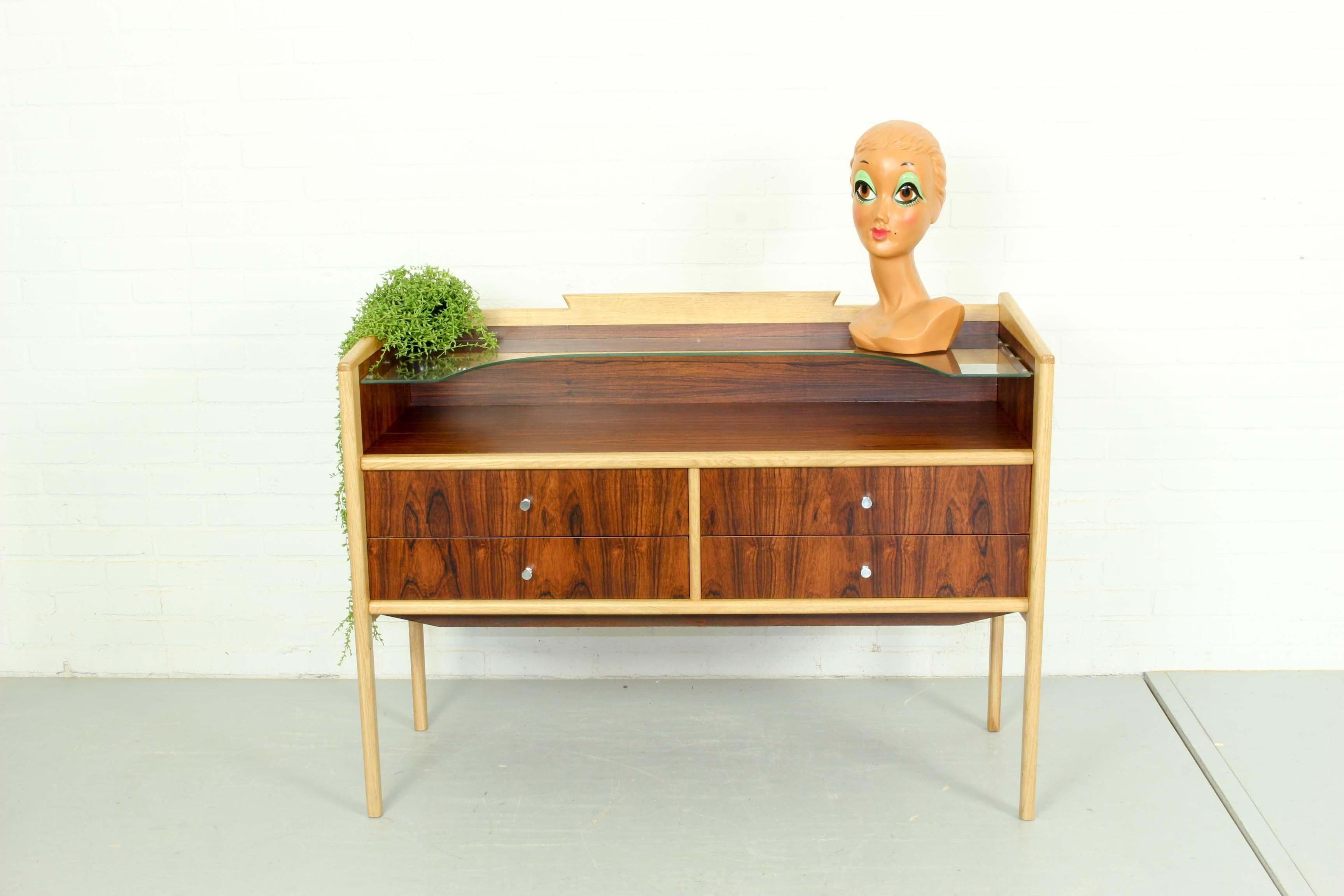 Dutch Pallisander and Oak Vanity Table or Sideboard, 1960s For Sale
