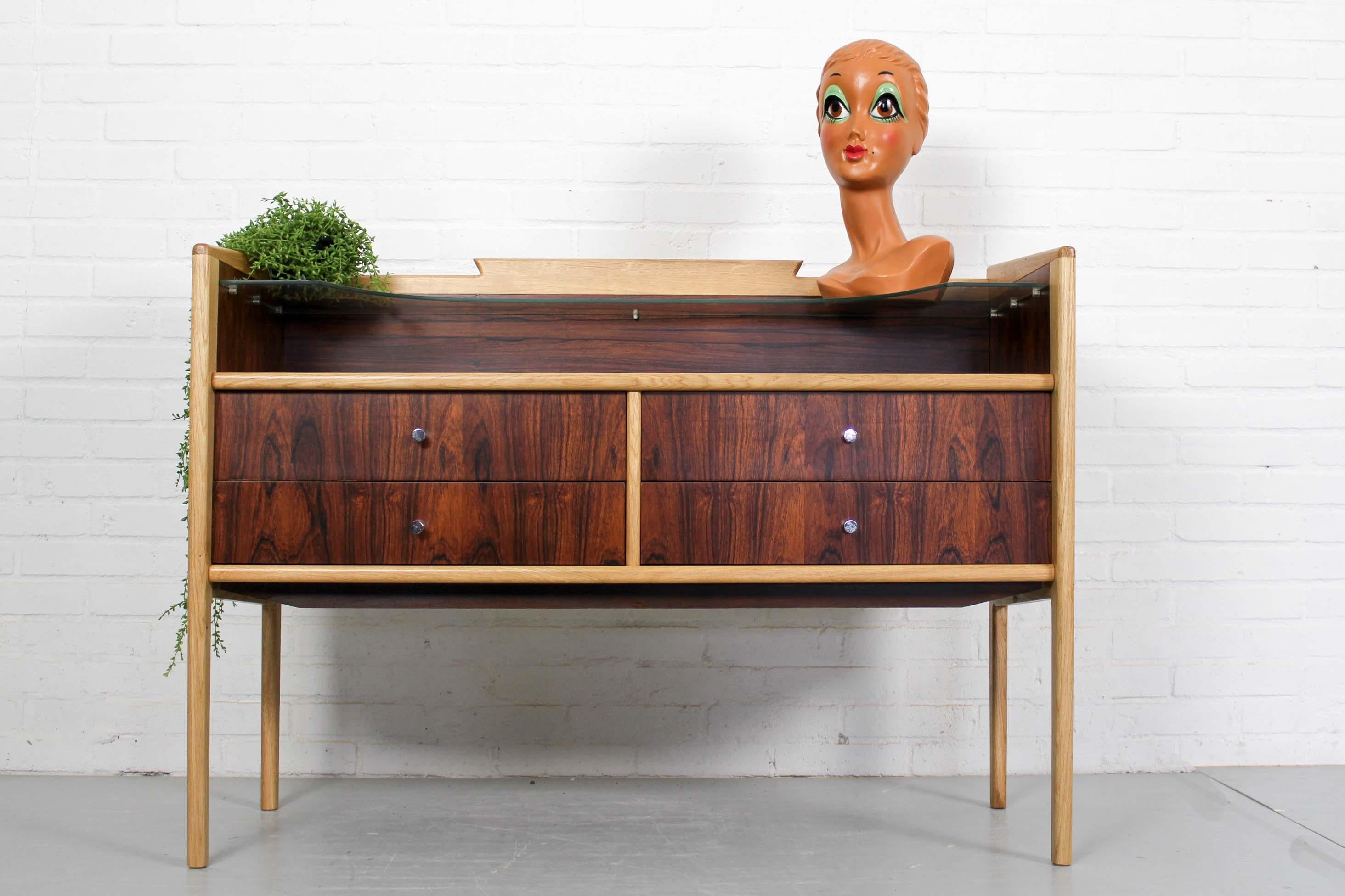 Pallisander and Oak Vanity Table or Sideboard, 1960s In Good Condition For Sale In Appeltern, Gelderland