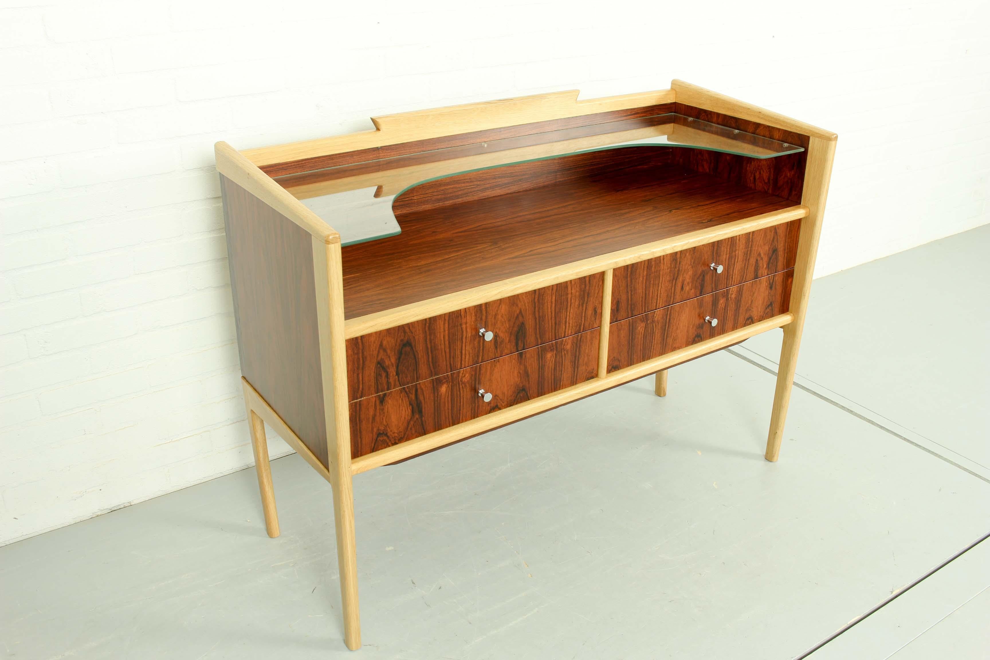 Palisander Pallisander and Oak Vanity Table or Sideboard, 1960s For Sale