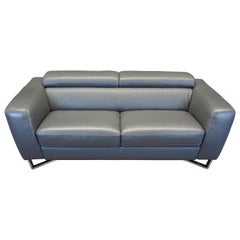 Palliser Furniture Gray 3-Seat Leather and Chrome Modern Pinnacle Sofa