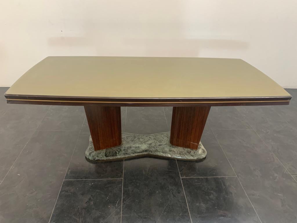 Art déco Table en céramique Pallissandro avec base en marbre vert des Alpes, attribuée à Vittorio Dassi en vente