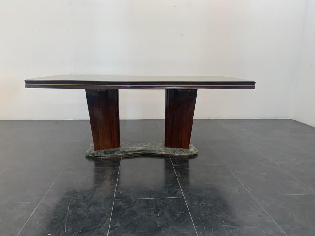 Brass Pallissandro Alps Green Marble Base Ceramic Table Attributed to Vittorio Dassi For Sale