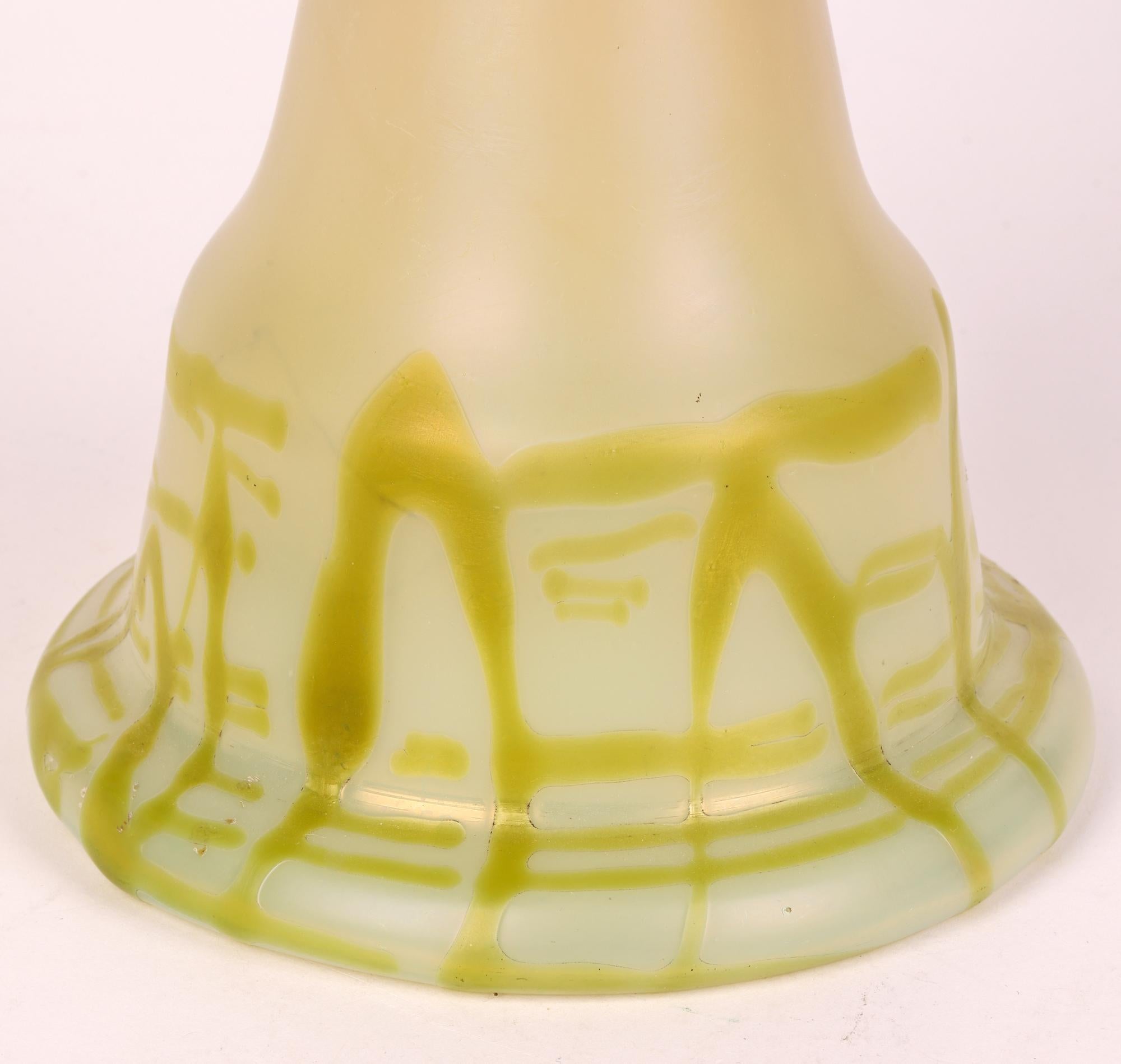 Pallme-Konig Art Nouveau Tall Floral Threaded Art Glass Vase   For Sale 1