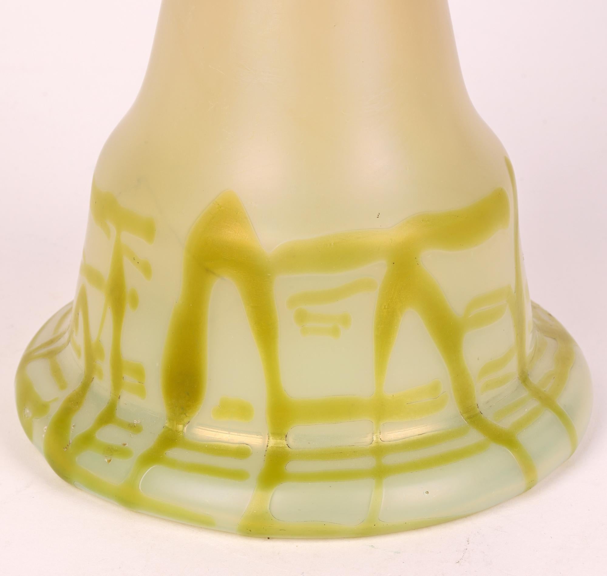 Pallme-Konig Art Nouveau Tall Floral Threaded Art Glass Vase For Sale 1