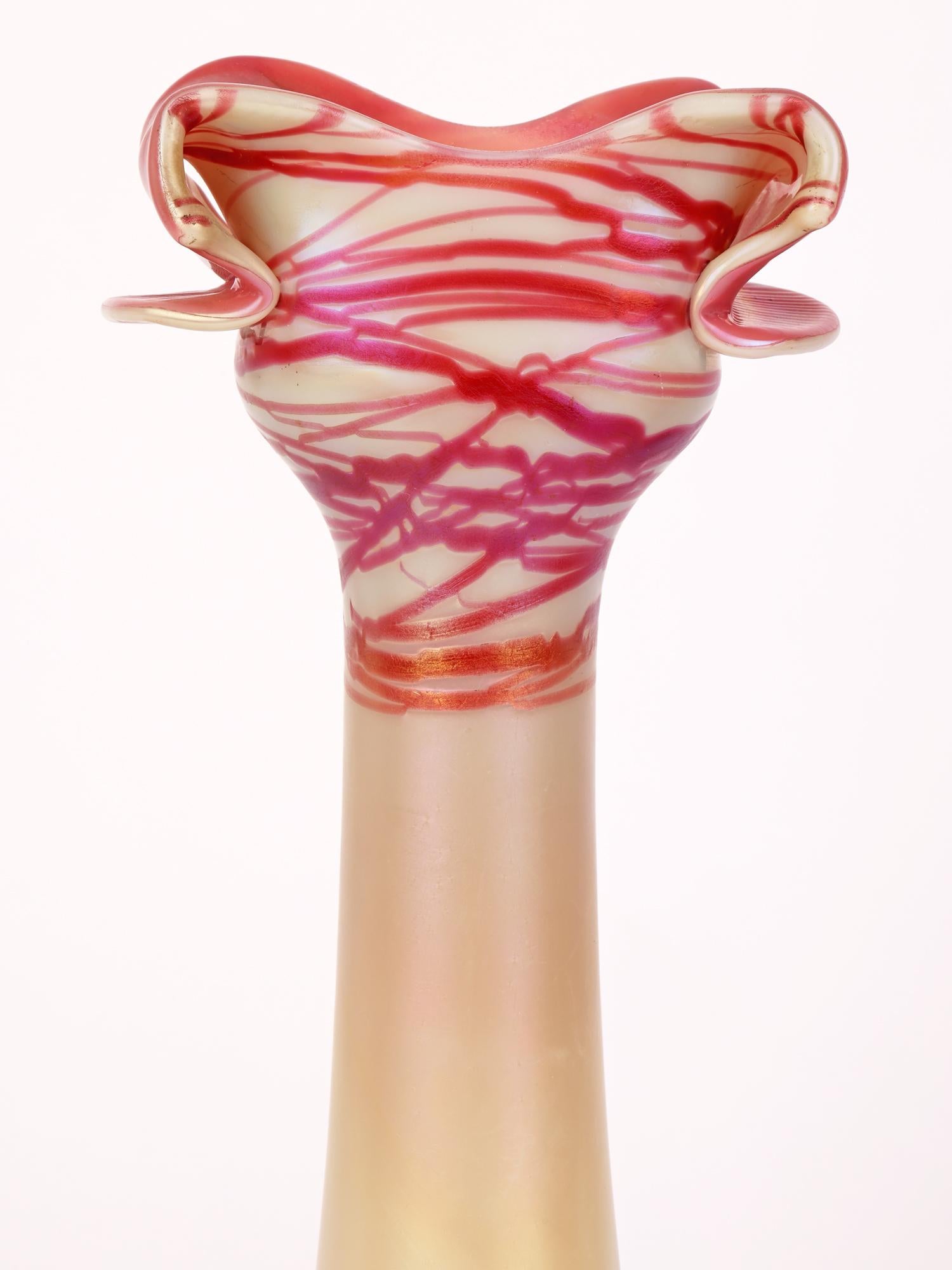 Pallme-Konig Art Nouveau Tall Floral Threaded Art Glass Vase For Sale 3
