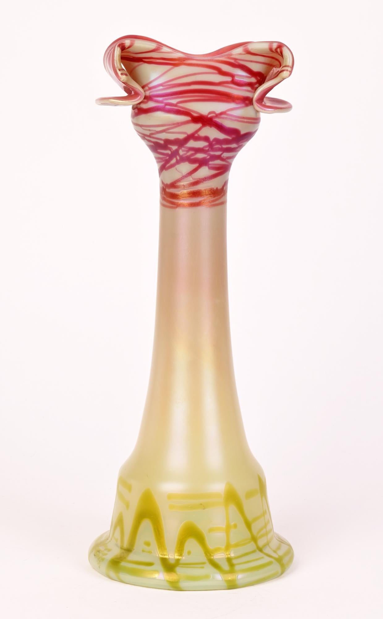 Pallme-Konig Art Nouveau Tall Floral Threaded Art Glass Vase   For Sale 4