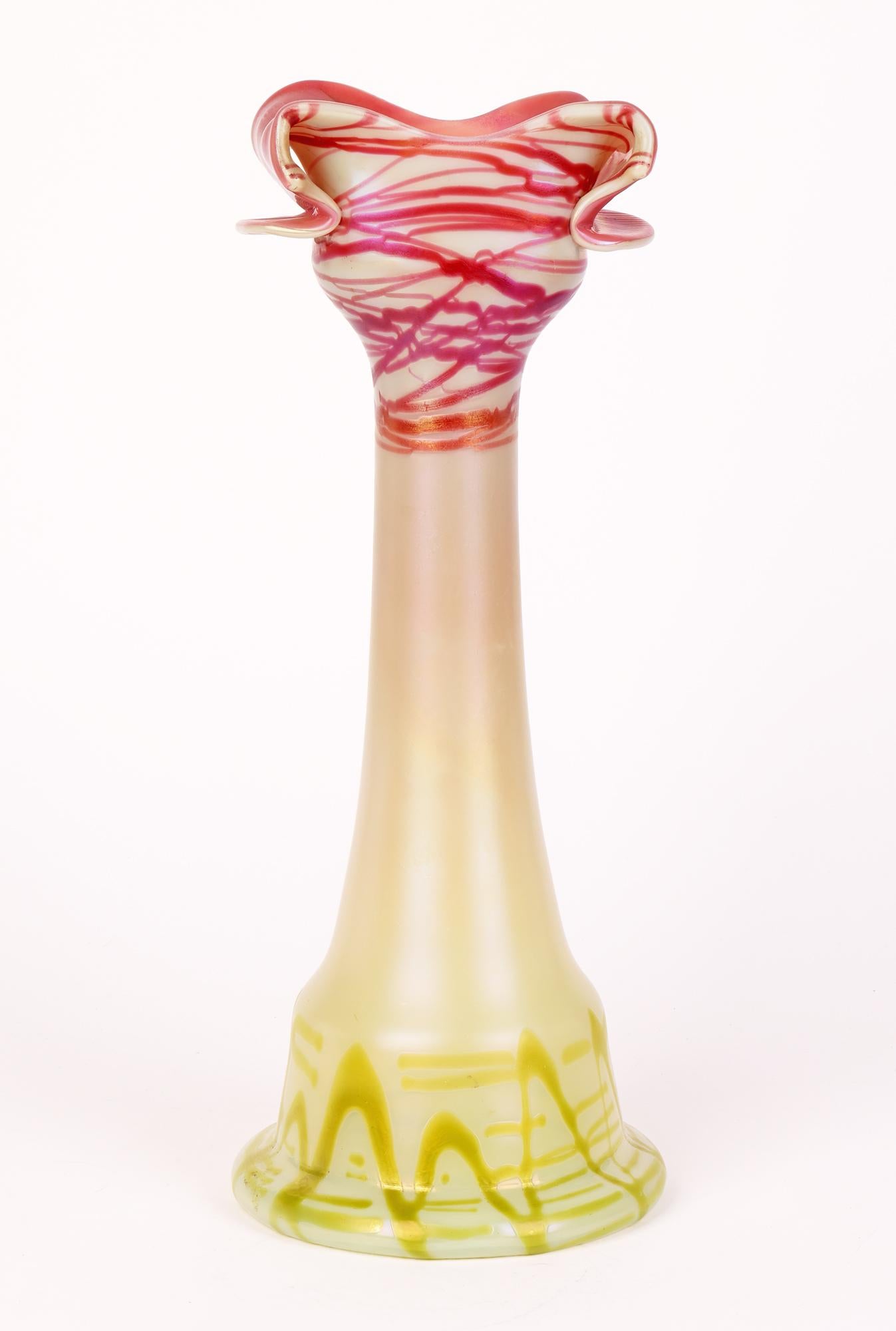 Pallme-Konig Art Nouveau Tall Floral Threaded Art Glass Vase For Sale 8
