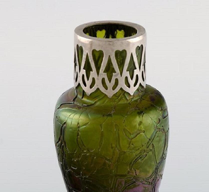 Austrian Pallme-könig Art Nouveau Vase in Green Art Glass, App. 1900 For Sale