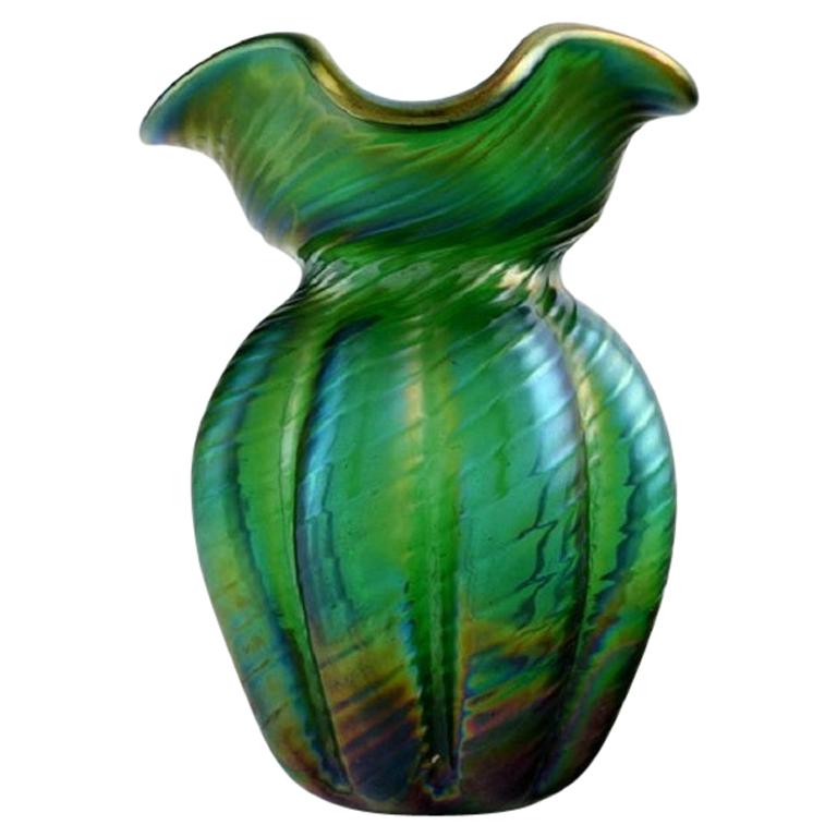 Pallme-König Art Nouveau Vase in Green Pressed Art Glass, App. 1900 For Sale