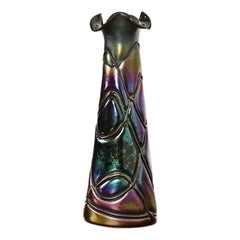 Pallme-Konig & Habel Antique Austrian Threaded Iridescent Art Glass Vase