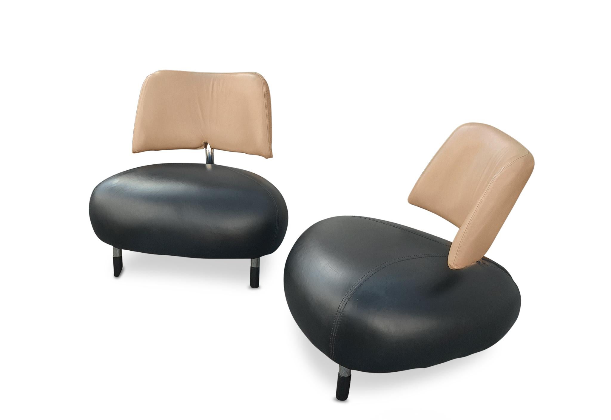Dutch Pallone Leather Lounge Chairs Pair, by Roy de Scheemaker for Leolux, Post-Modern