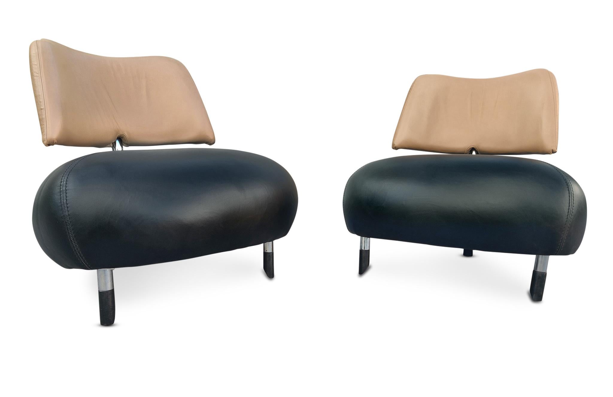 Late 20th Century Pallone Leather Lounge Chairs Pair, by Roy de Scheemaker for Leolux, Post-Modern