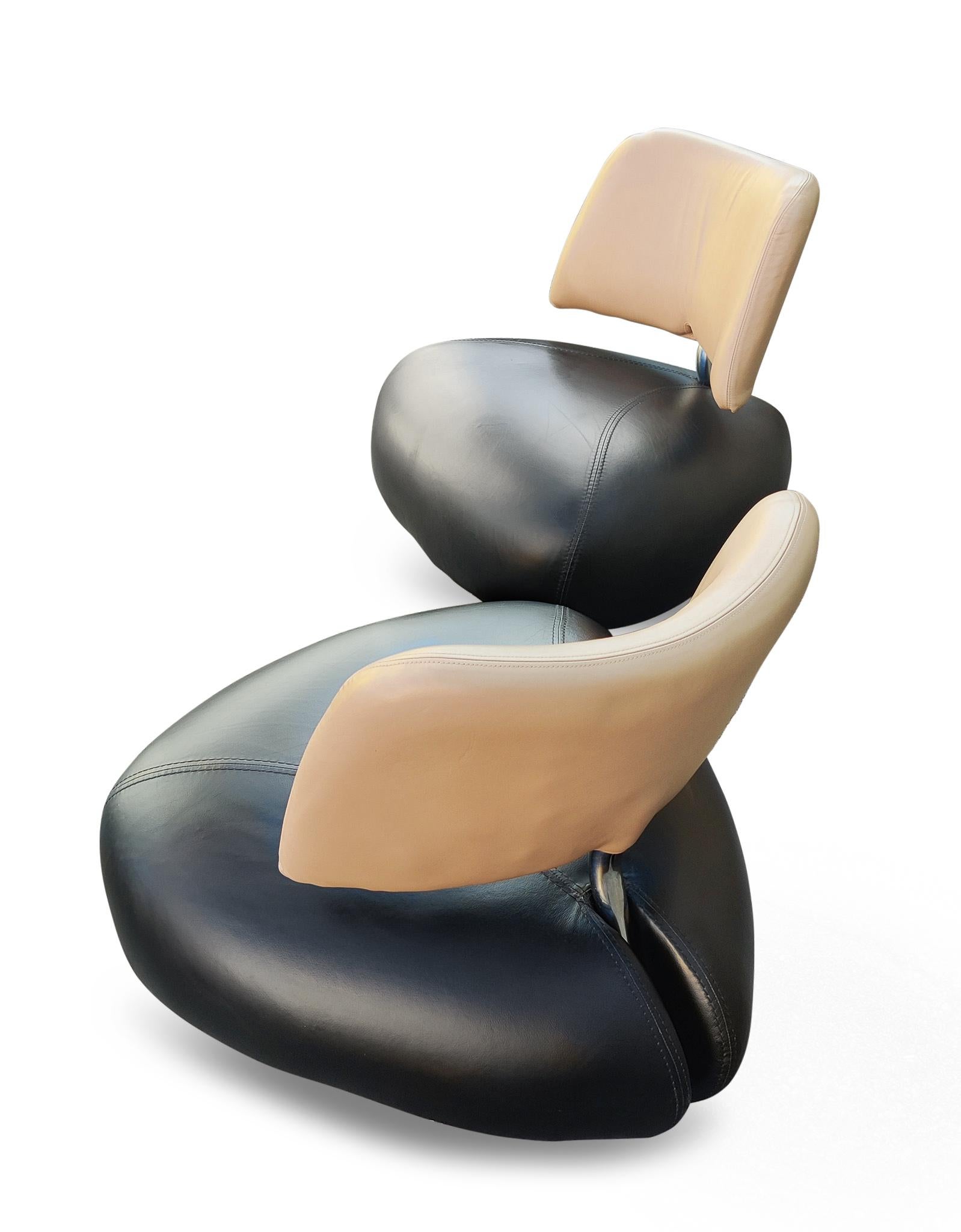 Steel Pallone Leather Lounge Chairs Pair, by Roy de Scheemaker for Leolux, Post-Modern