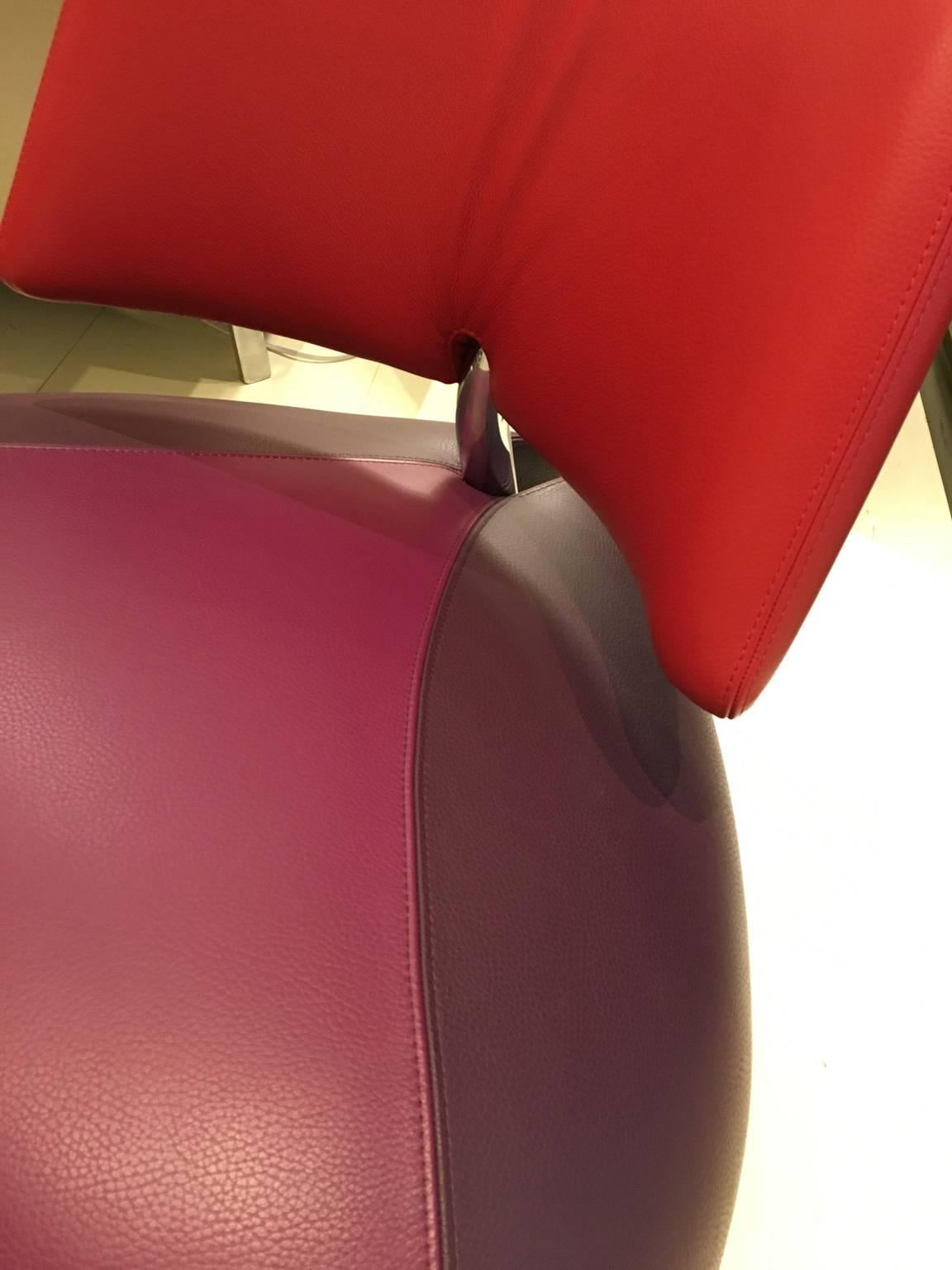 Modern Pallone Pa Armless Lounge Chair in Red, Purple and Berry Leather by Leoloux