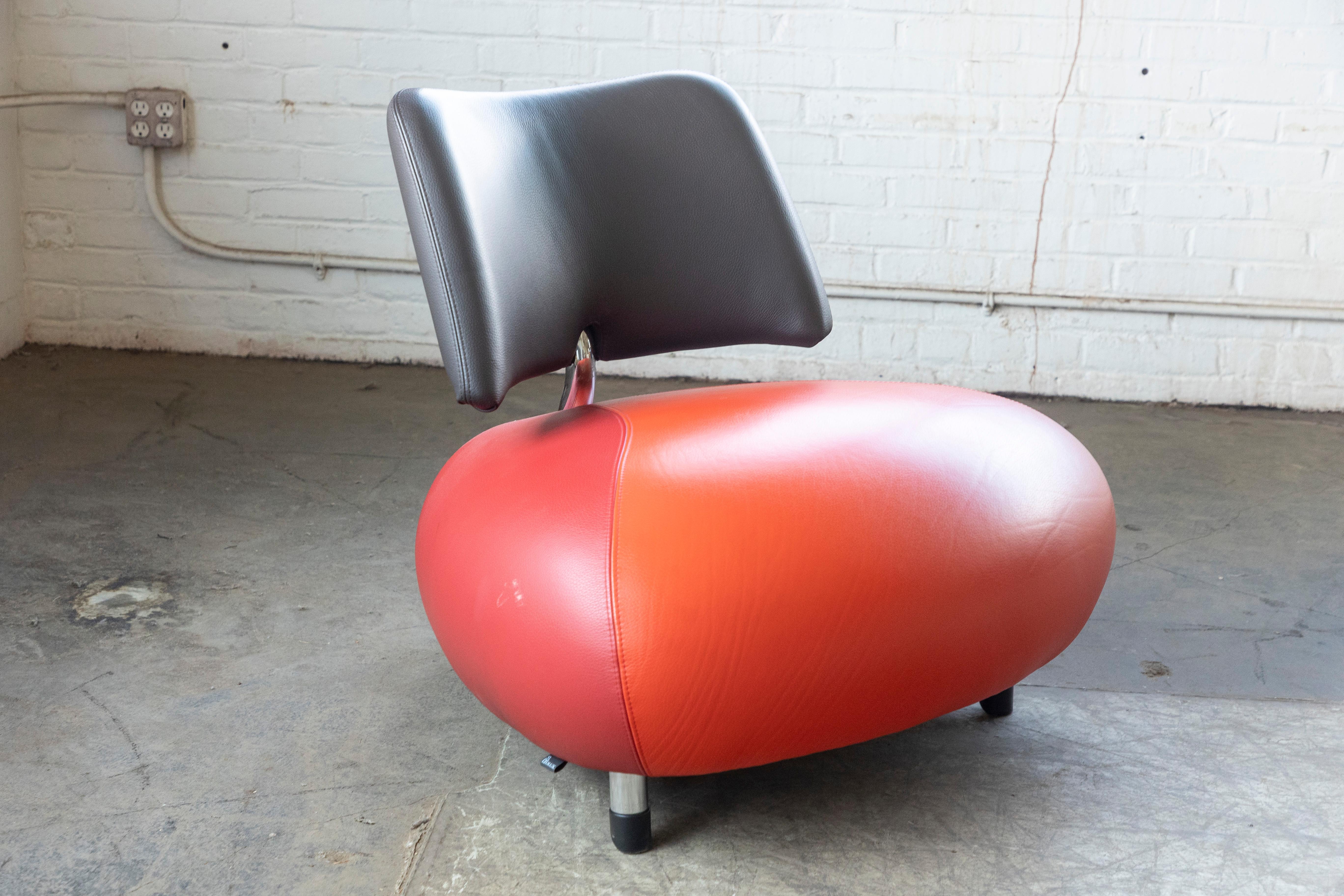 Pallone Pa Kingfisher Lounge Chair in Tri-Color Leather by Leolux, ca. 1990 4