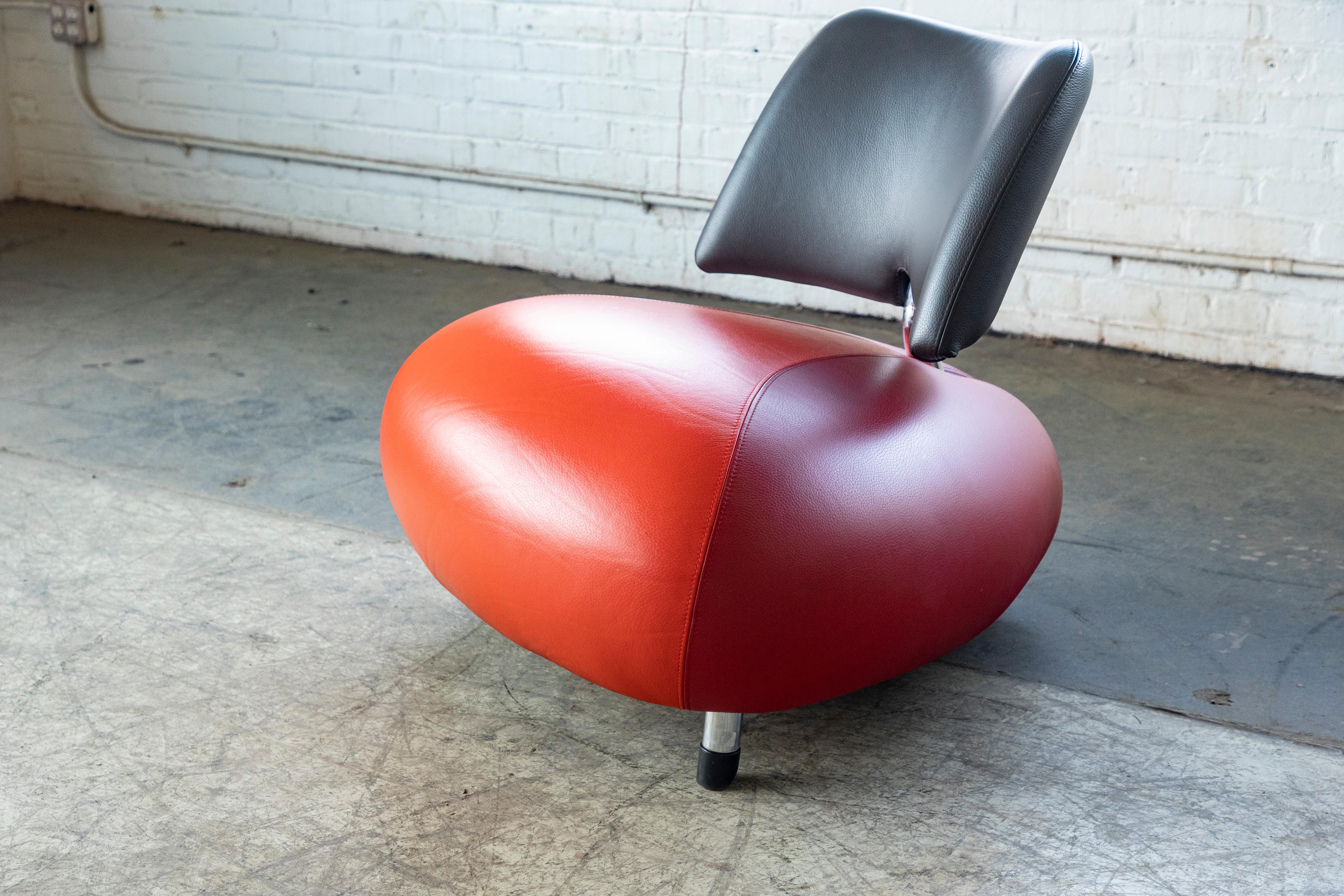 Moderne Fauteuil de salon Pallone Pa Kingfisher en cuir tricolore de Leolux, vers 1990