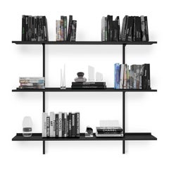 Pallucco Continua Black Wall Bookcase (3 Shelves) design Hannes Wettstein