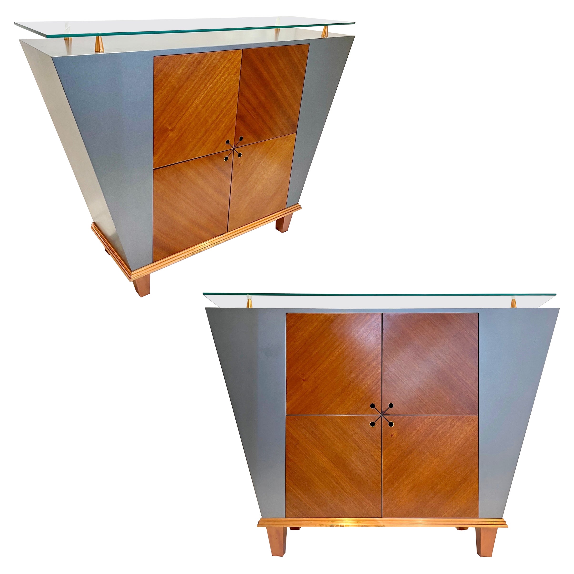 Paire de buffets/cabines italiens de style mi-siècle moderne en cuivre laqué gris Pallucco