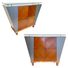 Pallucco Italian Mid-Century Modern Pair Gray Lacquer Copper Sideboards/Cabinets