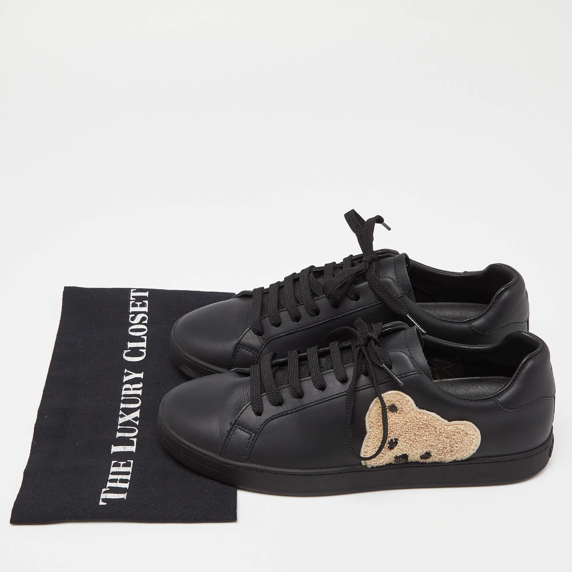 Palm Angels Black Leather Teddy Low Top Sneakers Size 42 For Sale 4