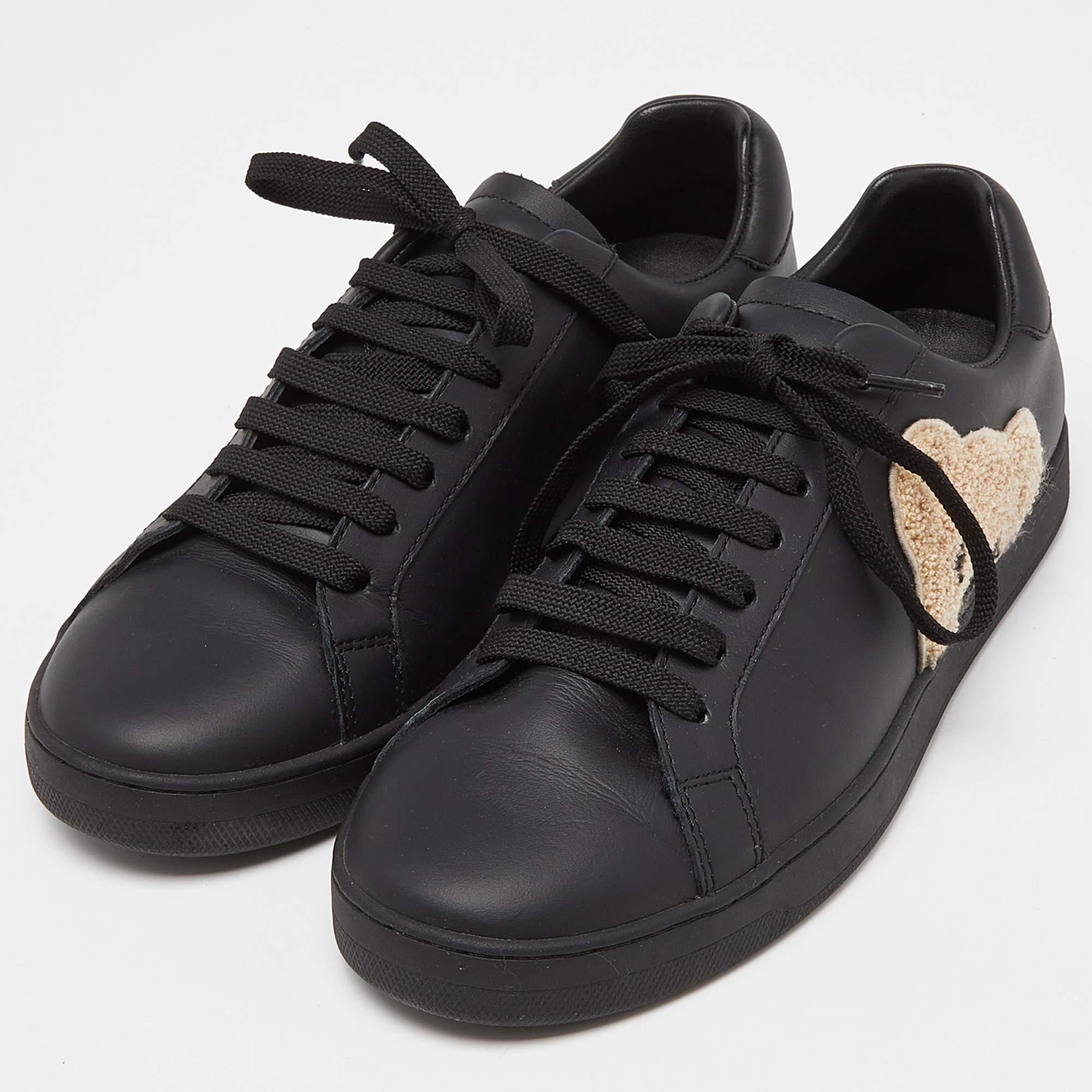 Palm Angels Black Leather Teddy Low Top Sneakers Size 42 For Sale 5