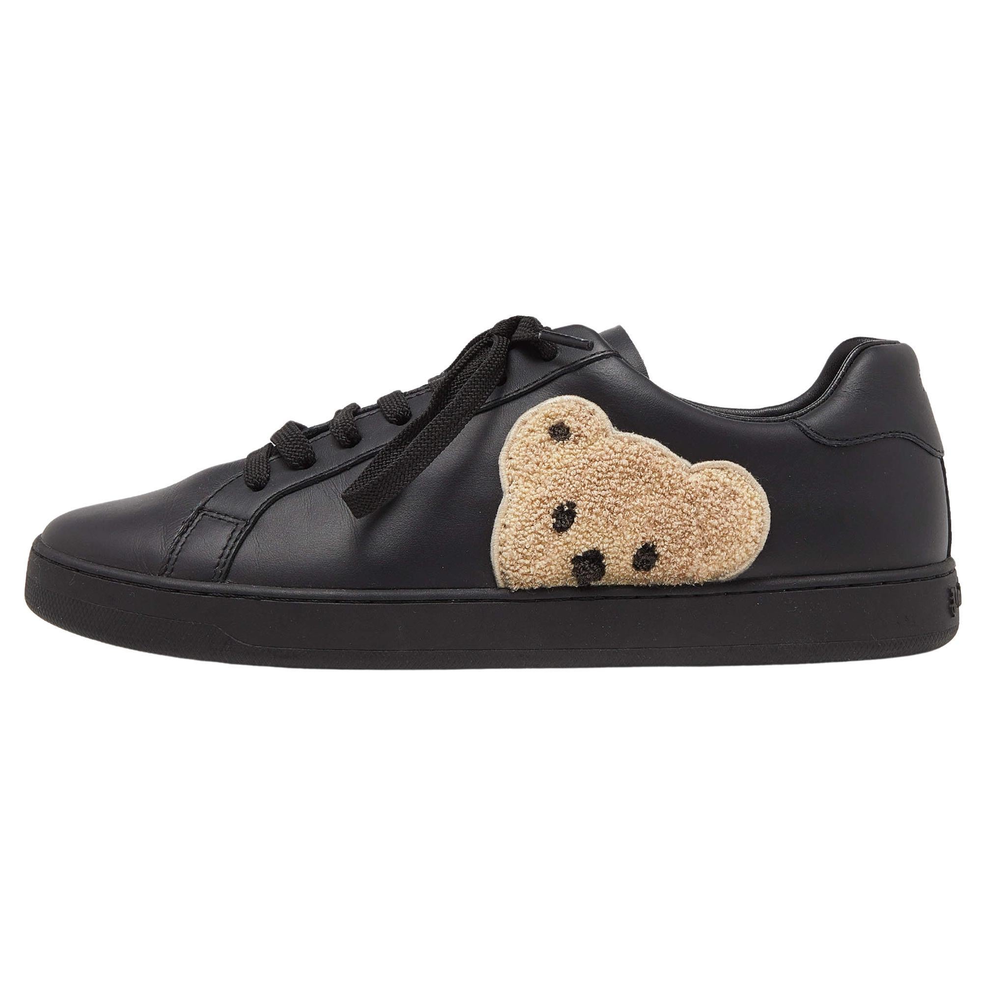 Palm Angels Black Leather Teddy Low Top Sneakers Size 42 For Sale