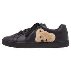 Used Palm Angels Black Leather Teddy Low Top Sneakers Size 42