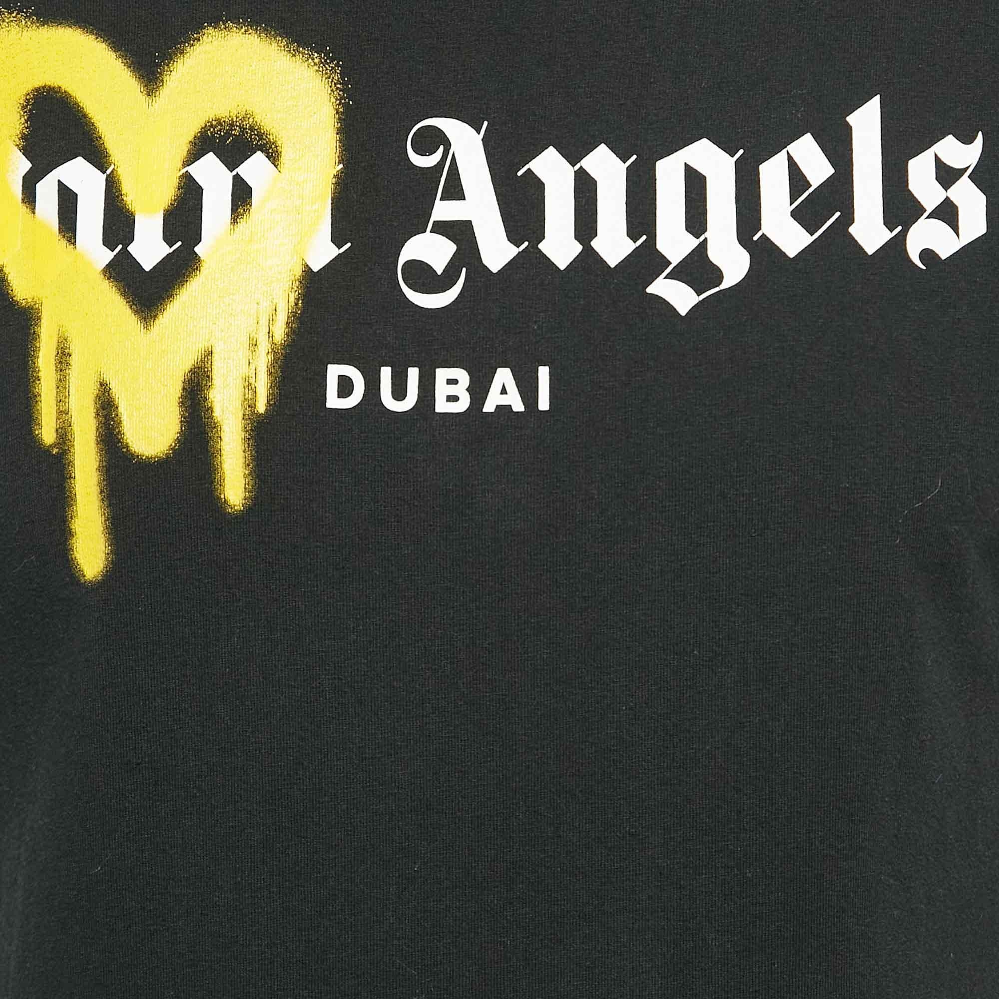 Palm Angels Black Logo Print Cotton Crew Neck T-Shirt XS In Fair Condition For Sale In Dubai, Al Qouz 2