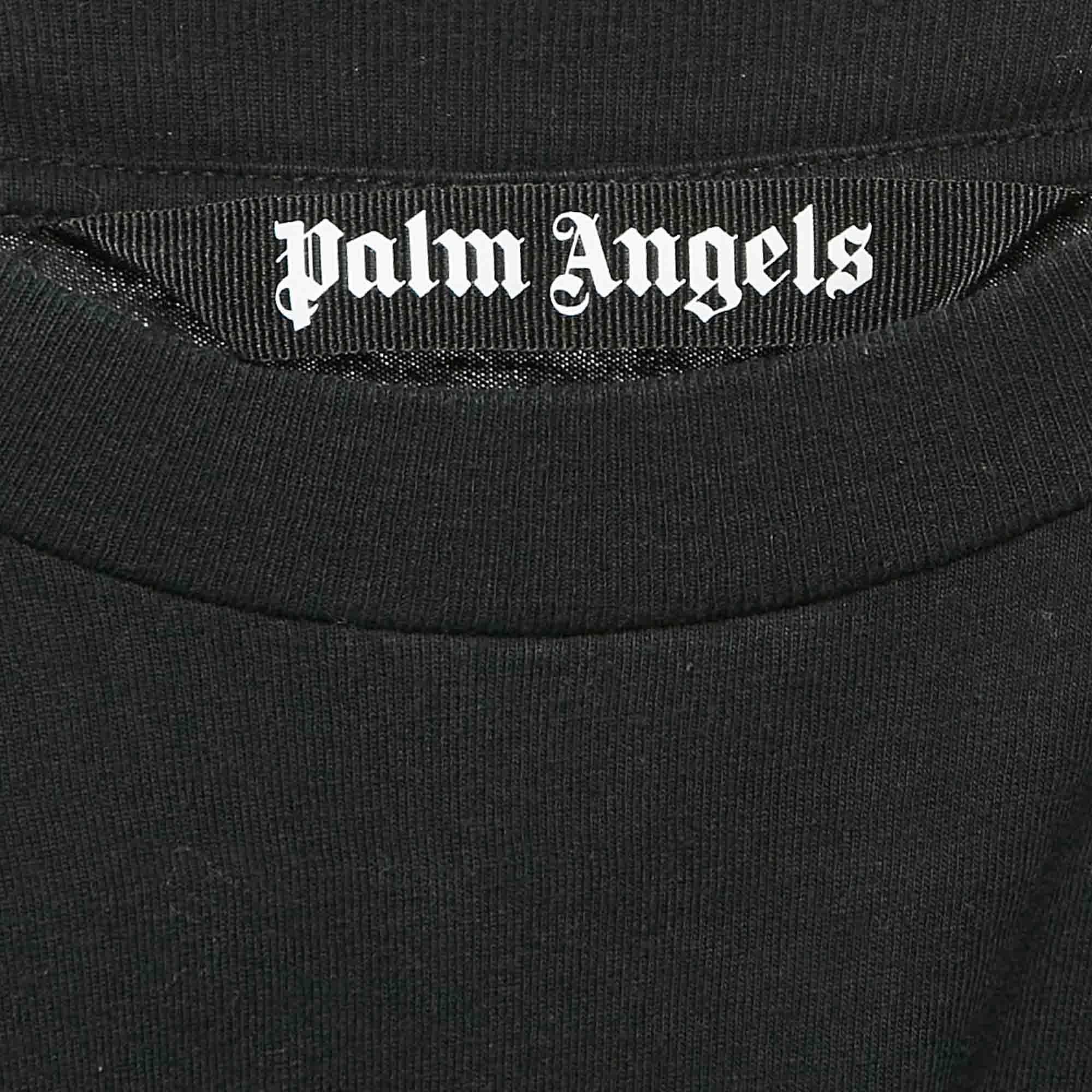 Palm Angels Black Logo Print Cotton Crew Neck T-Shirt XS For Sale 1