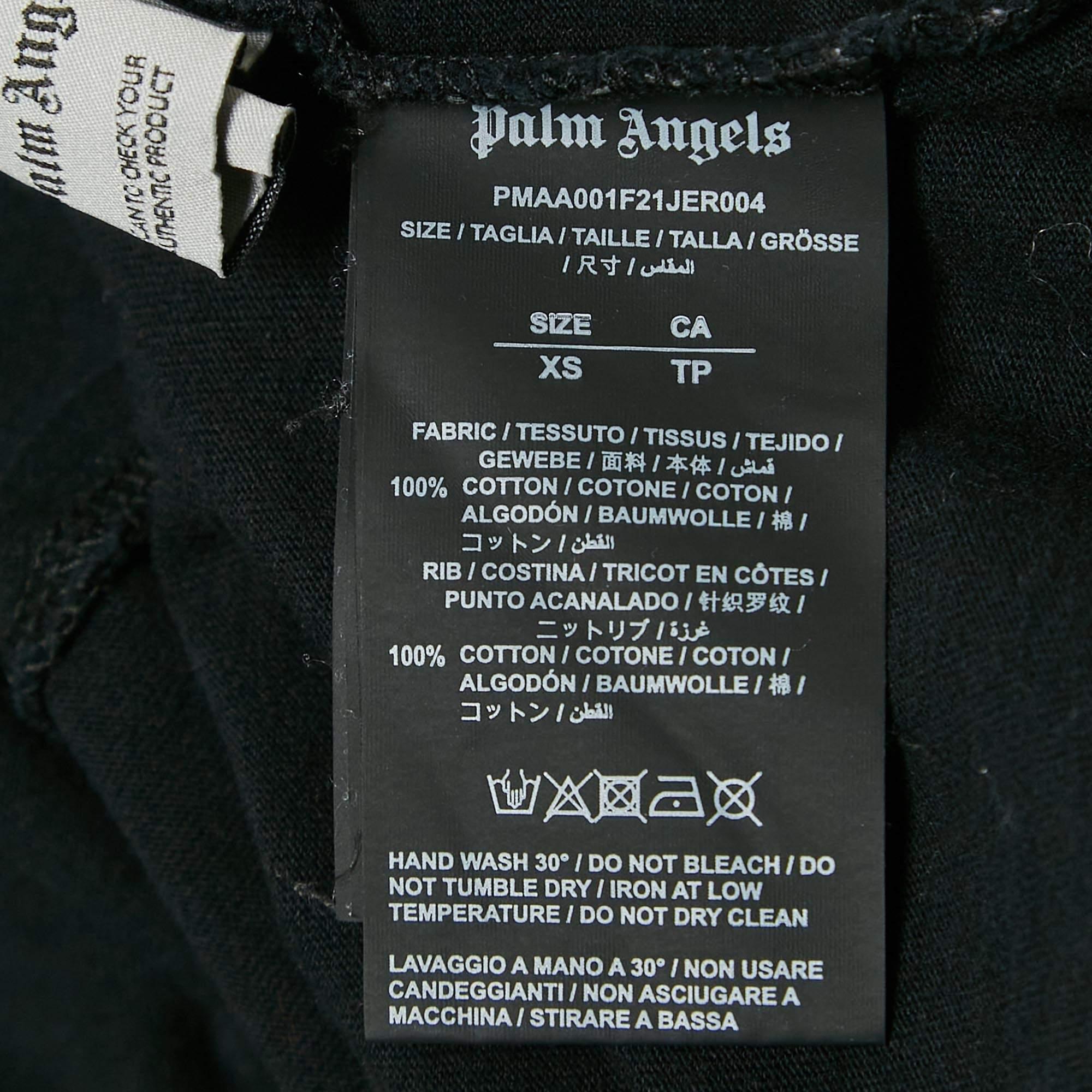 Palm Angels Black Logo Print Cotton Crew Neck T-Shirt XS For Sale 3