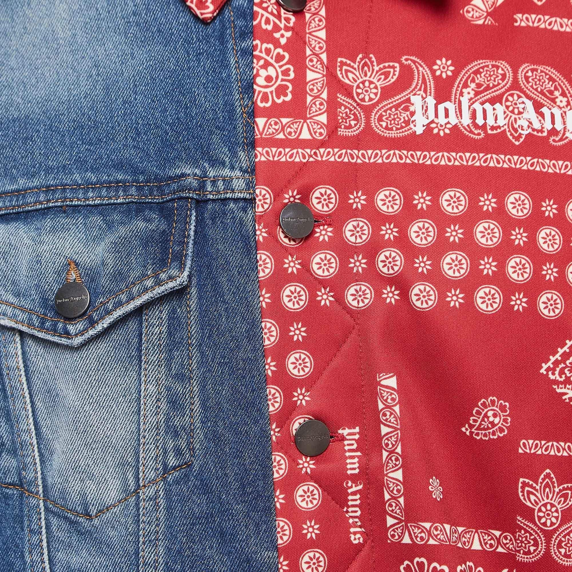 Palm Angels Blue/Red Split Bandana Print Denim Jacket M In Good Condition For Sale In Dubai, Al Qouz 2