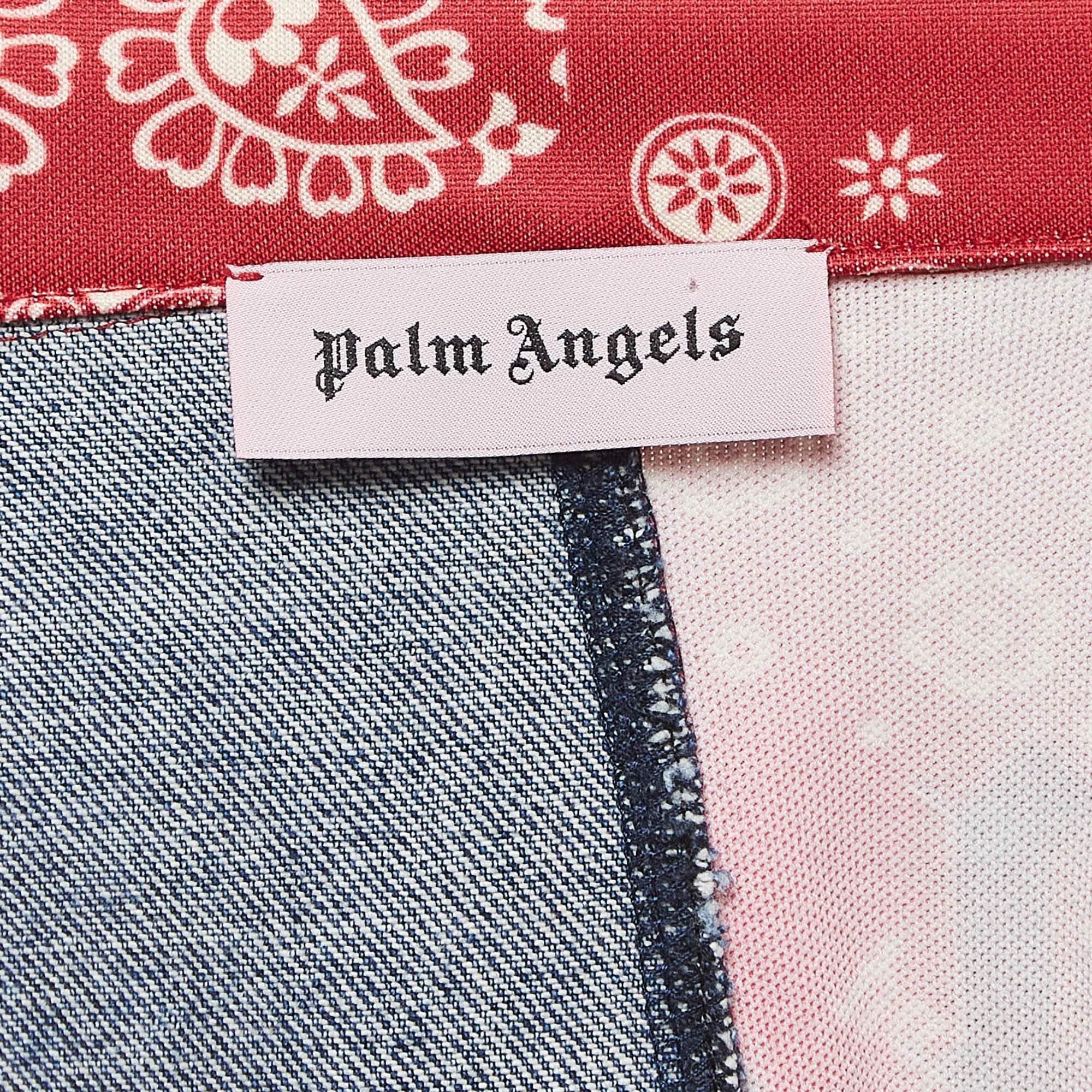 Women's Palm Angels Blue/Red Split Bandana Print Denim Jacket M For Sale