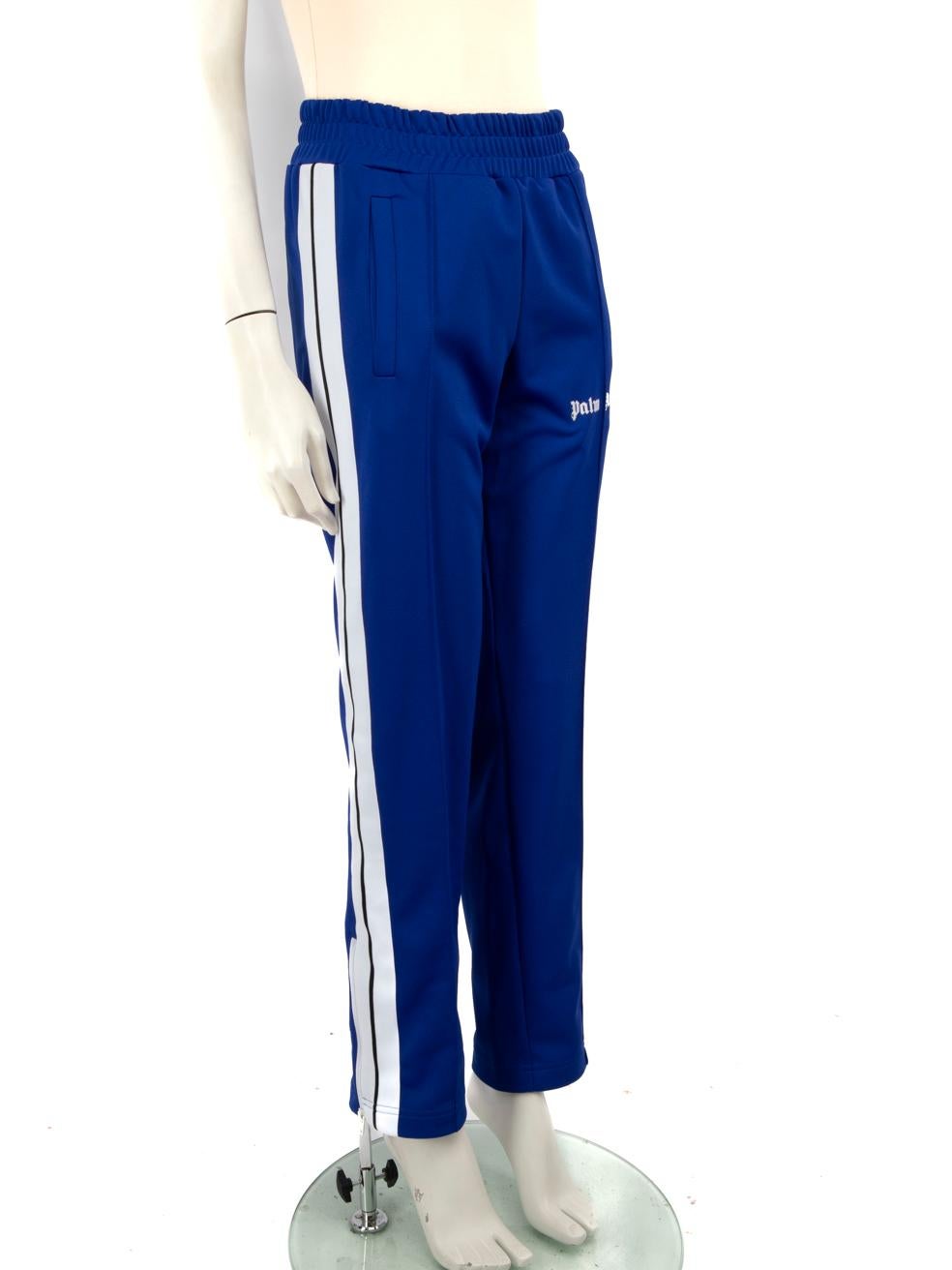 CONDITION is Very good. Minimal wear to the joggers is evident, there is light discolouration on the front crotch seam of this used Palm Angels designer resale item.
  
  Details
  
  
  Blue
  
  Polyester 
  
  Straight leg joggers 
  
 